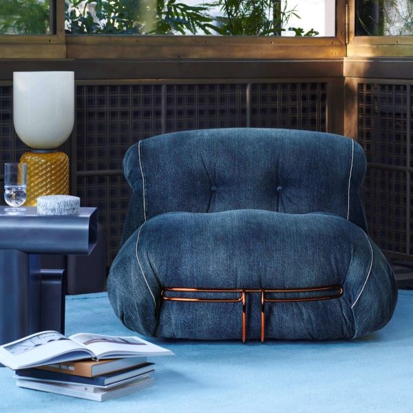 Afra And Tobia Scarpa Soriana Denim Crafted Armchair For Cassina - Image 4