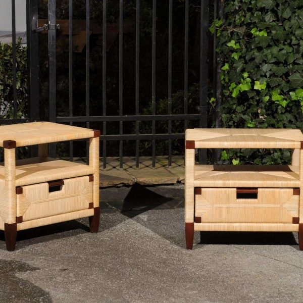 Beautiful Pair of Rush Wicker Rattan End Tables by John Hutton for Donghia - Image 2