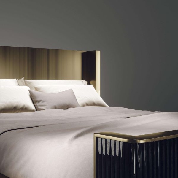 Shell and Brass Bed Frame with Geometric Fluted Details - Image 8