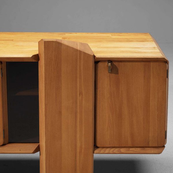 Early Pierre Chapo 'R28' Sideboard in Solid Elm and Brass - Image 11