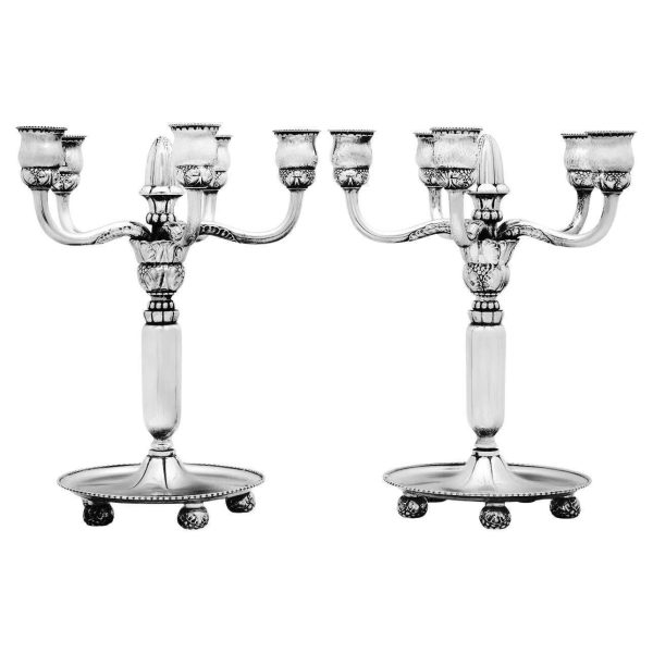 Georg Jensen Pair of Monumental Sterling Silver Candelabra 200