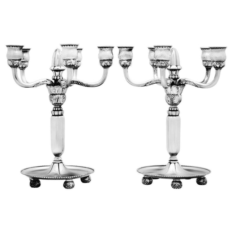 Georg Jensen Pair of Monumental Sterling Silver Candelabra 200
