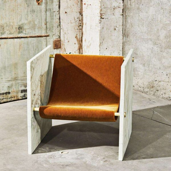 Marble, Brass, and Mohair Chair in Pistache by Slash Objects - Image 3