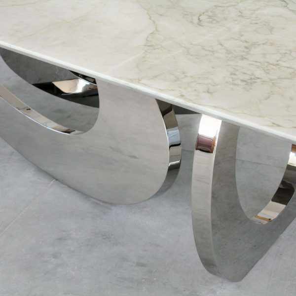 Dining Table Rectangular White Marble Top Mirror Steel Base Made in Italy - Image 8