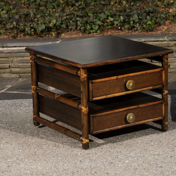 Beautiful Restored Pair of Mahogany, Rattan and Brass End Tables by McGuire - Image 2