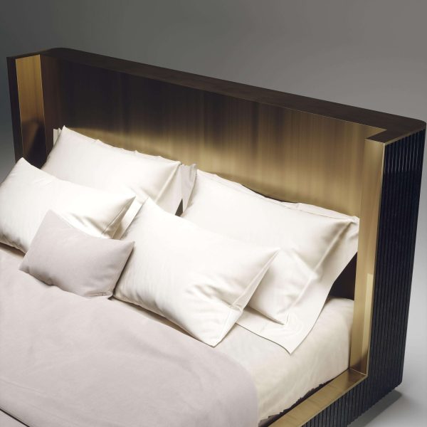 Shell and Brass Bed Frame with Geometric Fluted Details - Image 4