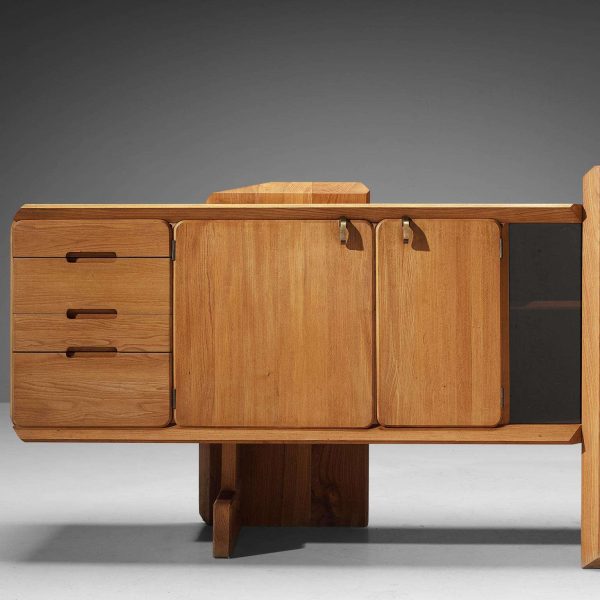 Early Pierre Chapo 'R28' Sideboard in Solid Elm and Brass - Image 7