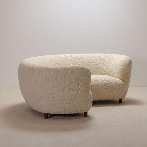Danish Curved Three-Seater Banana Sofa in Bouclé with Oak Legs, 1940s - Image 4