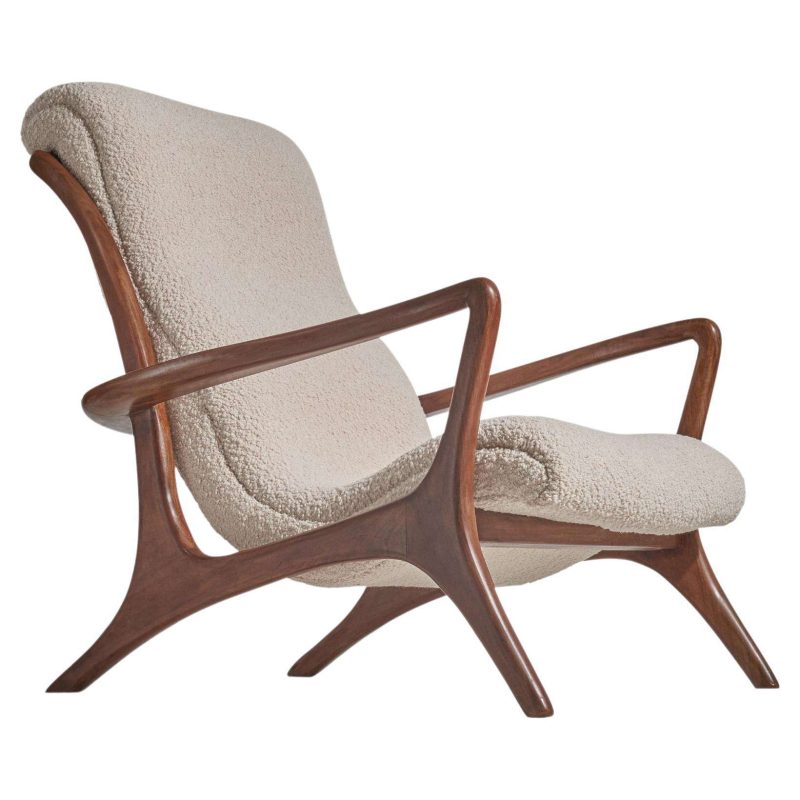 Vladimir Kagan Rare Lounge Chair, Walnut, White Fabric, Kagan Designs c. 1950