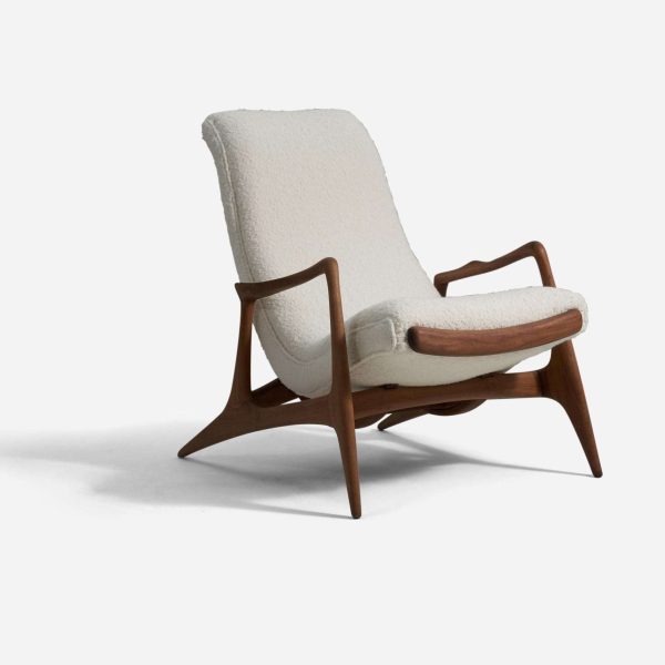 Vladimir Kagan Lounge Chair, Walnut, White Bouclé, Kagan-Dreyfuss, Inc, c. 1950 - Image 2