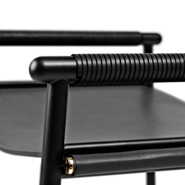 Set of 6 Contemporary Counter Bar Stool Black Leather & Black Rubber Metal - Image 8