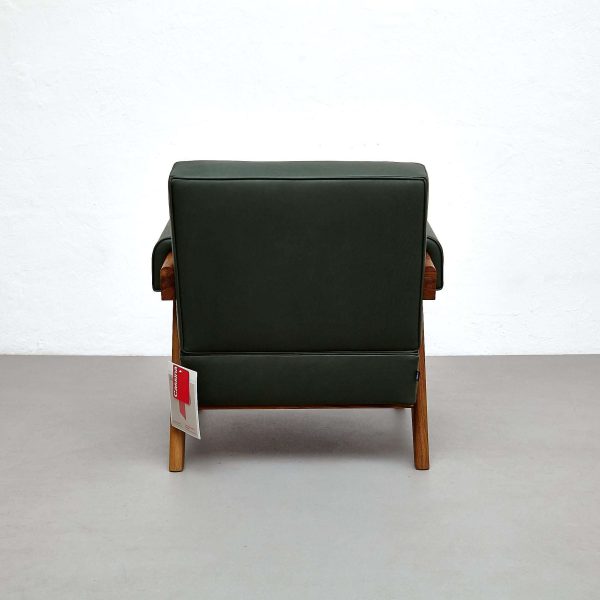 Pierre Jeanneret 053 Capitol Complex Teak Wood Green Leather Armchair by Cassina - Image 6