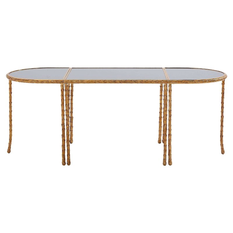 Maison Baguès Foliage Gilt Bronze and Mirror Tables 1950s