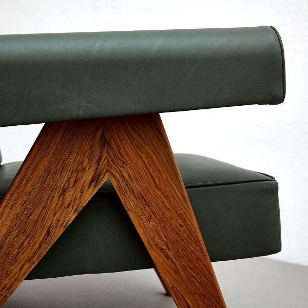 Pierre Jeanneret 053 Capitol Complex Teak Wood Green Leather Armchair by Cassina - Image 14