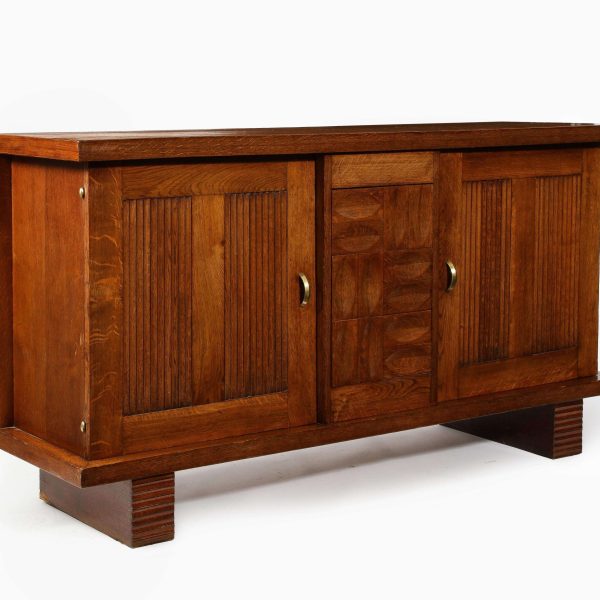 Charles Dudouyt Brutalist Credenza in Oak & Brass, France 1940's - Image 3