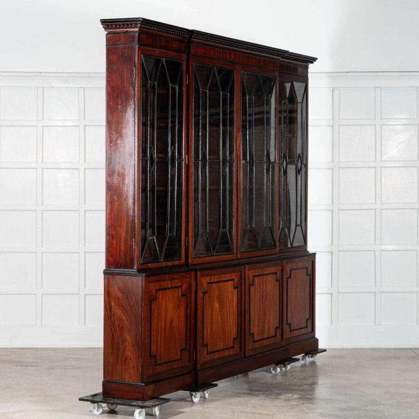 Monumental Irish Georgian Ebonised Mahogany & Astral Glazed Breakfront Bookcase - Image 3