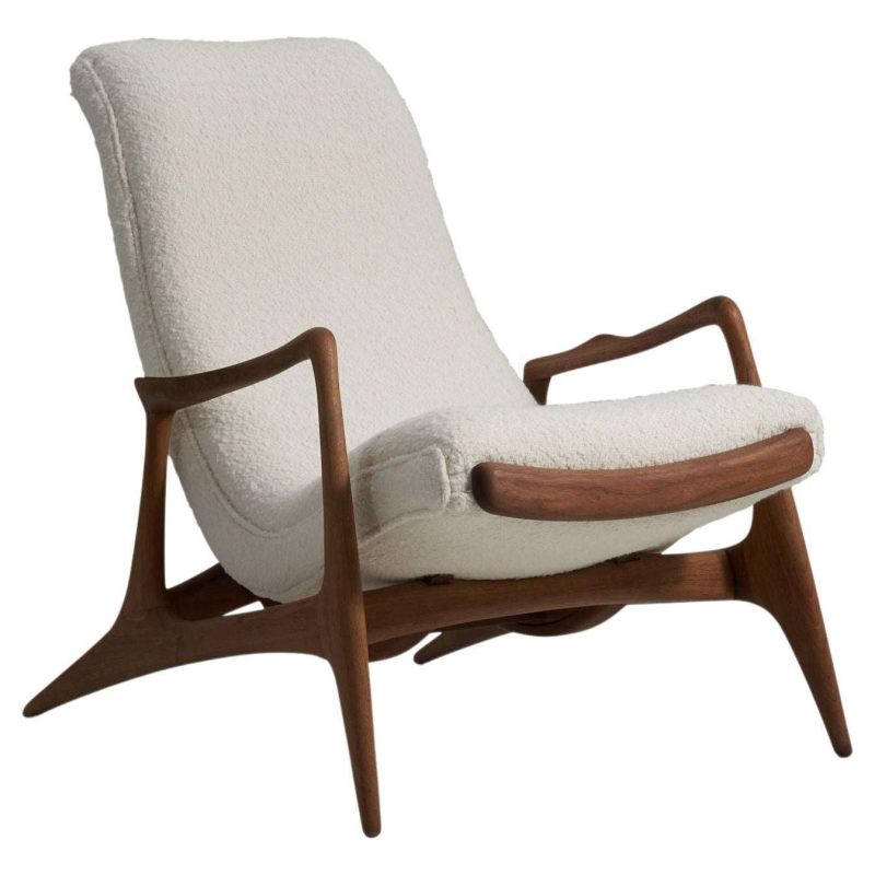 Vladimir Kagan Lounge Chair, Walnut, White Bouclé, Kagan-Dreyfuss, Inc, c. 1950