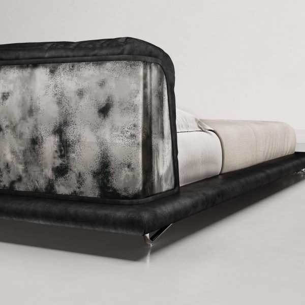 Saint-Germain Bed in Black Timeless Leather and Raw Silver - Image 2