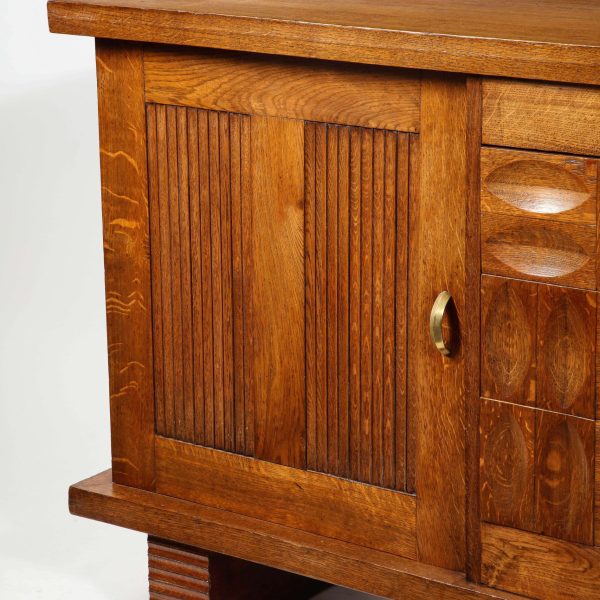 Charles Dudouyt Brutalist Credenza in Oak & Brass, France 1940's - Image 14