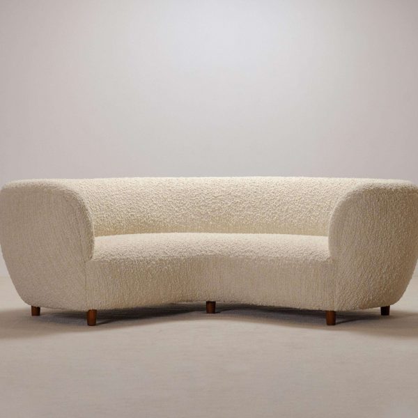Danish Curved Three-Seater Banana Sofa in Bouclé with Oak Legs, 1940s - Image 3