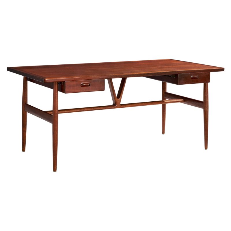 Hans Wegner Wishbone Desk, Oak, Teak, Denmark, 1950s