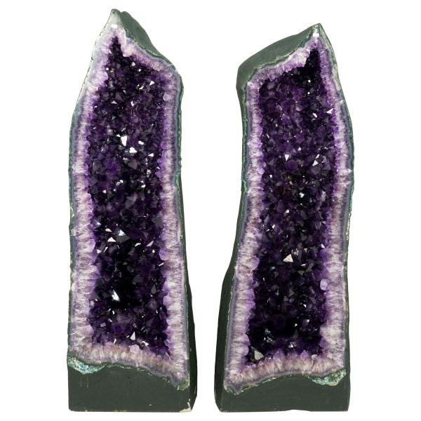 Pair of Amethyst Cathedral Geodes, Violet Purple with Large Amethyst Druzy
