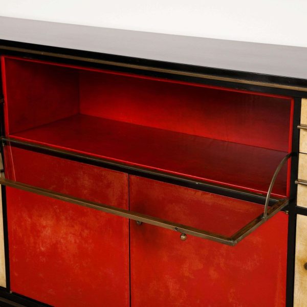 Important and Rare Red Goatskin with Ebonized Wood Credenza by Paul Dupre-Lafon - Image 9