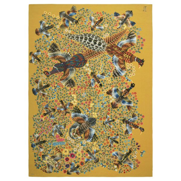 Signed Vintage Rene Perrot Pictorial and Floral Tapestry Rug & Kilim