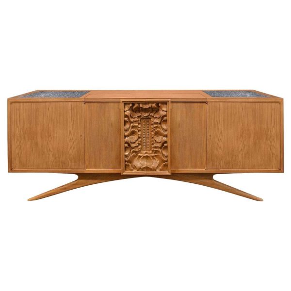 Vladimir Kagan One-of-a-Kind Credenza with Carved Center Panels 1940s (Signed)