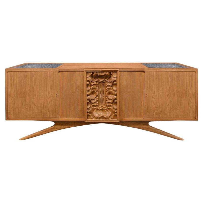 Vladimir Kagan One-of-a-Kind Credenza with Carved Center Panels 1940s (Signed)