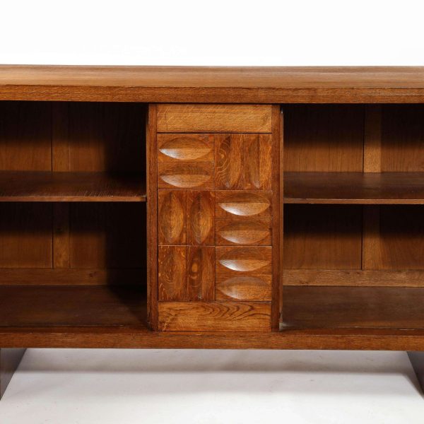 Charles Dudouyt Brutalist Credenza in Oak & Brass, France 1940's - Image 12