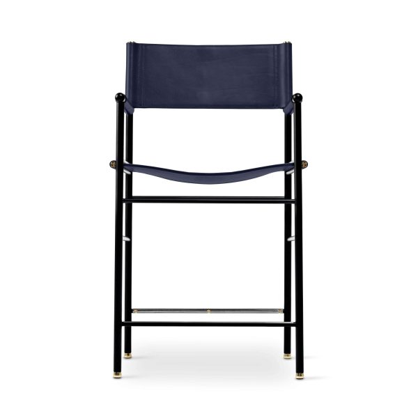 Set of 5 Classic Counter Stool w Backrest Navy Blue Leather & Black Rubber Metal - Image 6