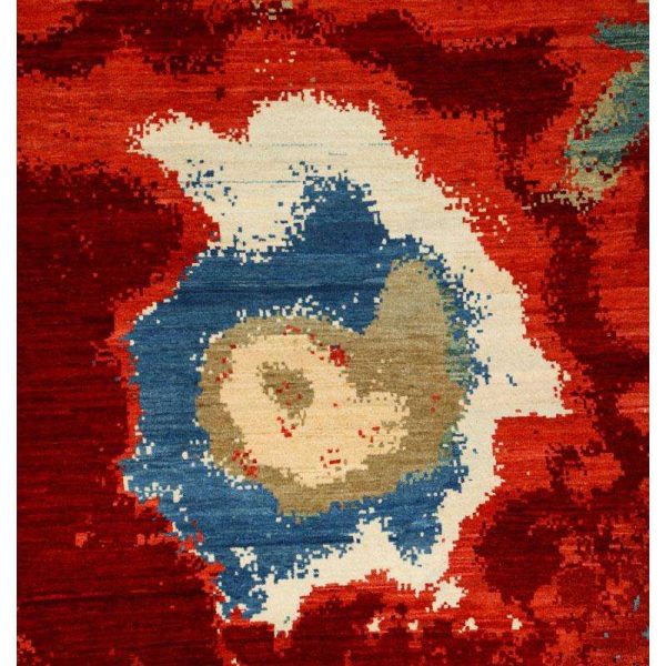 Modern Abstract Magma Wool Persian Rug in Red and Blue Tones, 10' x 14' - Image 5