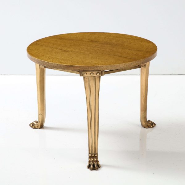 T.H. Robsjohn-Gibbings 'Saridis' Tripod Walnut Table with Polished Bronze Base - Image 2