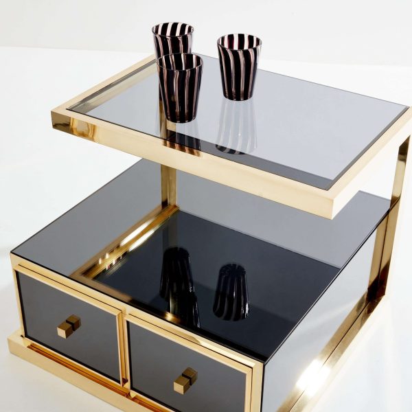 Pair of Michel Pigneres Smoked Mirrored and Brass Side Tables 1970s - Image 9