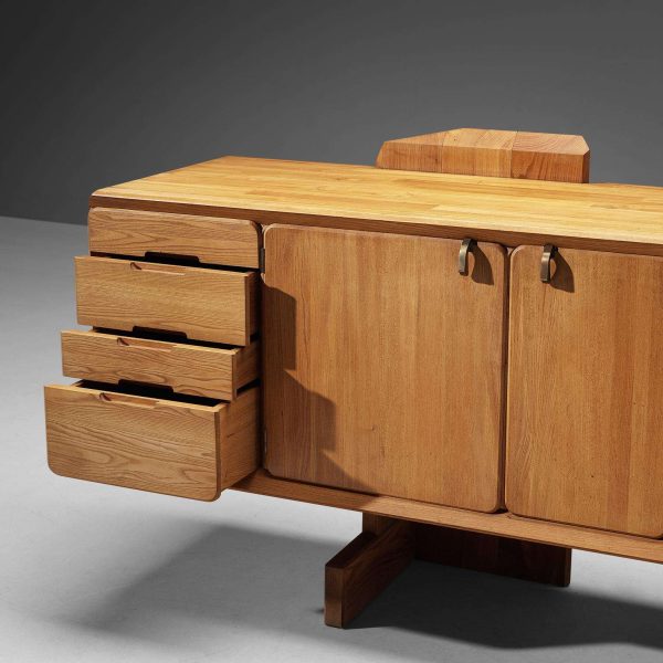 Early Pierre Chapo 'R28' Sideboard in Solid Elm and Brass - Image 5