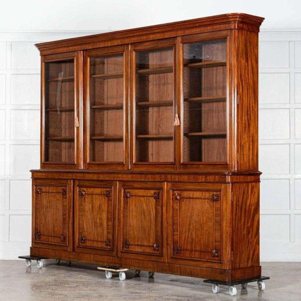 Monumental Early 19thC English Mahogany Glazed Library Bookcase - Image 4