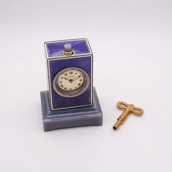 CARTIER Paris 1909 Belle Epoque Enamel Repeater Carriage Clock In Sterling Agate - Image 10