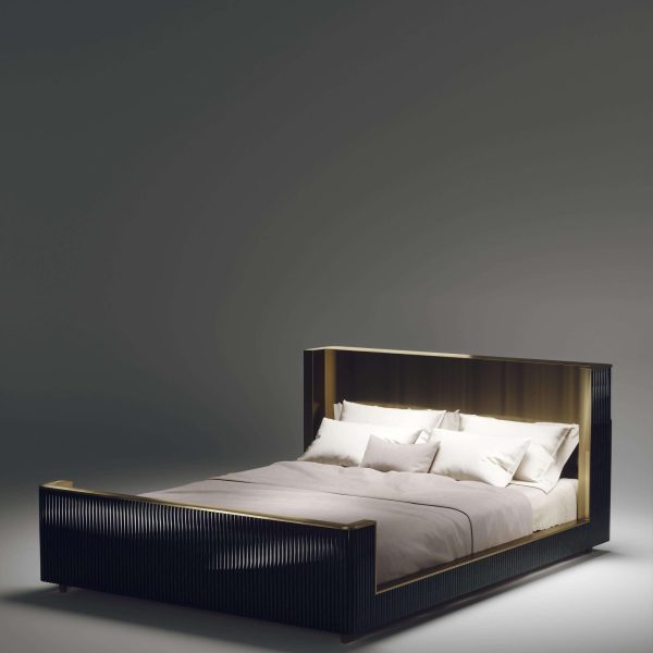 Shell and Brass Bed Frame with Geometric Fluted Details - Image 5