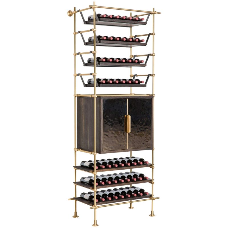 Collector’s Textured Brass and Oak Wine Unit with Bar Cabinet By Amuneal