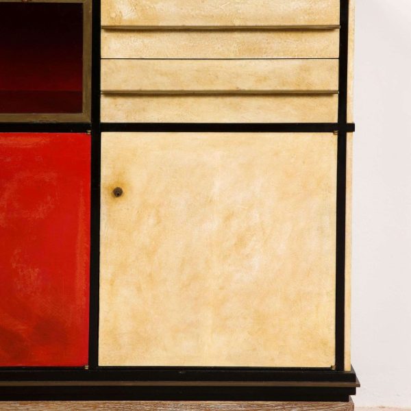 Important and Rare Red Goatskin with Ebonized Wood Credenza by Paul Dupre-Lafon - Image 3