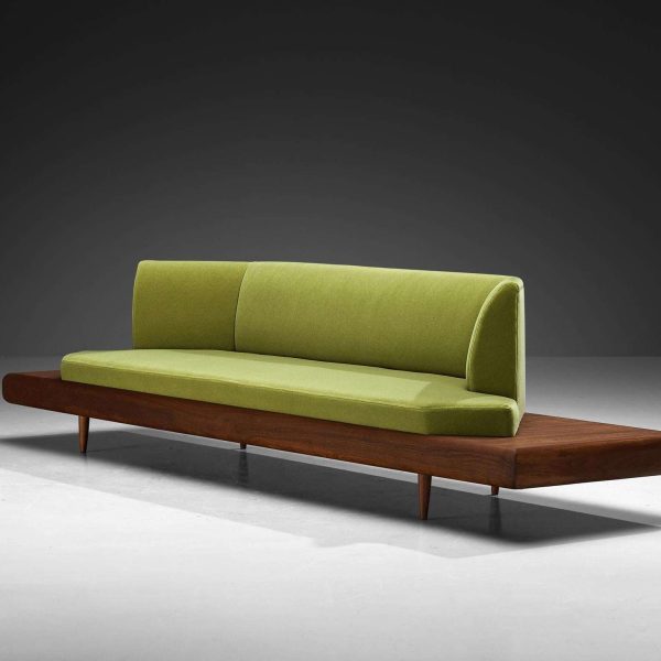 Restored Adrian Pearsall Platform Sofa '2006S' Walnut & Apple Green Fabric - Image 7