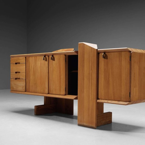 Early Pierre Chapo 'R28' Sideboard in Solid Elm and Brass - Image 6