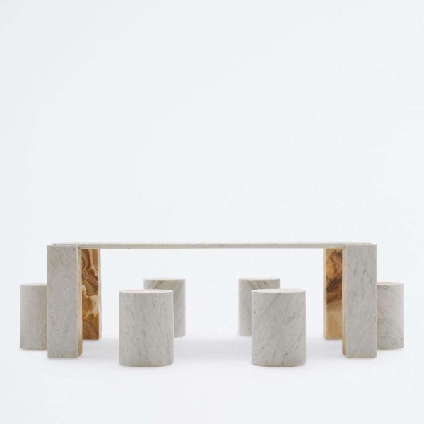Intarsio Table, Contemporary White Marble and Onyx Dining Table - Image 2