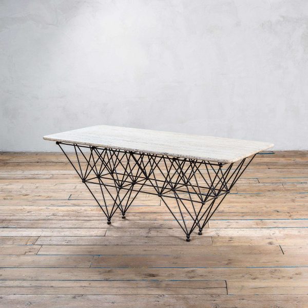 20th Century Giovanni Ferrabini Large Dining Table in Metal and Top Travertine - Image 2
