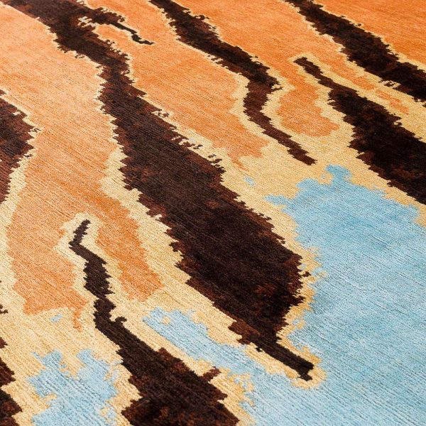 Tiger Caramel Modern Animal Print Handmade Luxury Silk Area Rug by Joseph Carini - Image 5