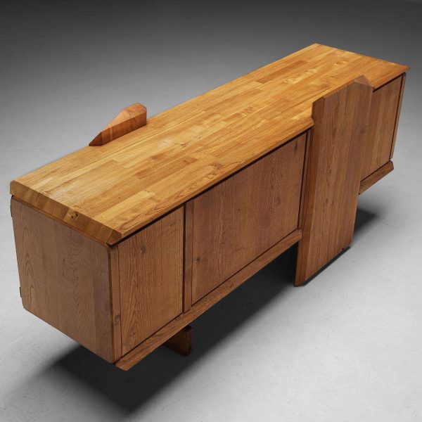Early Pierre Chapo 'R28' Sideboard in Solid Elm and Brass - Image 4