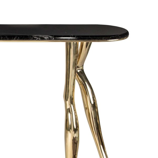 Contemporary Monroe Console Table, Polished Brass, Nero Marquina Marble - Image 4