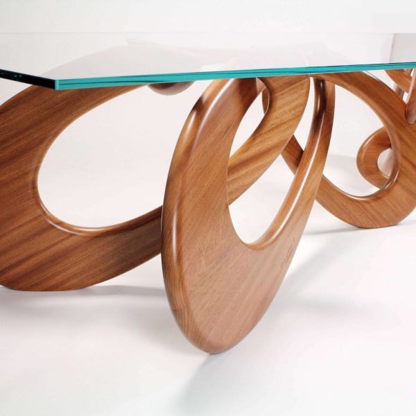 Dining Table Solid Wood Base Crystal Glass Top, Rings Structure Made in Italy - Image 6