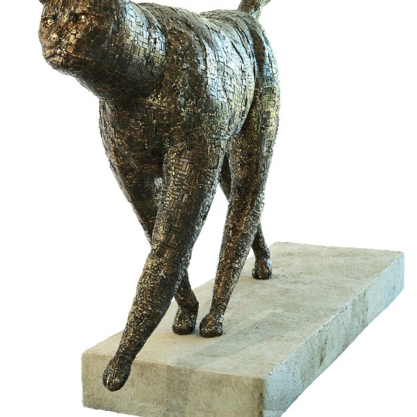Walking Cat - Lion Sized Bronze Cat Sculpture with Mosaic Patterned Surface - Image 4
